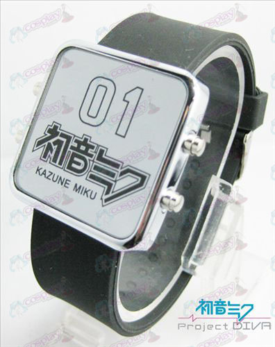 Hatsune Miku Accesorios delgada fría escudo rojo LED reloj - correa negro clásico