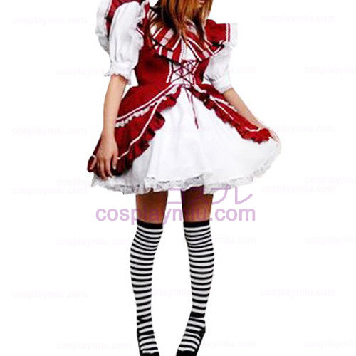 Red And White Lace Trimmed Lolita Cosplay Vestidos