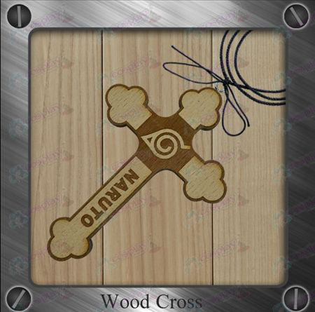 Naruto - konoha marca collar de cruz de madera