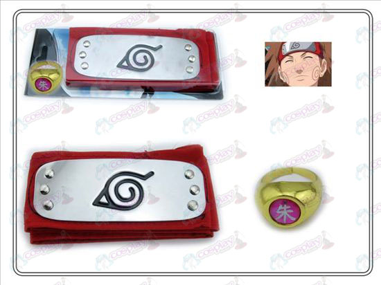 Naruto Konoha venda roja + Five Zhu Zi Anillo