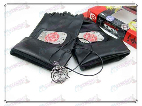 Acero Alchemist guantes de cuero + Lace Collar (tres piezas)