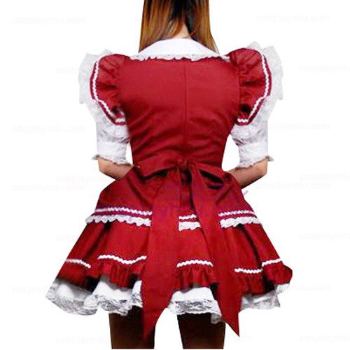 Red And White Lace Trimmed Lolita Cosplay Vestidos