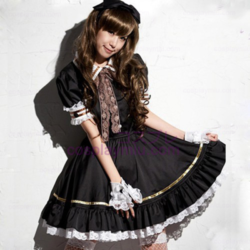 Negro Lovely Lolita Maid Outfit Miniskirt Trajes Cosplay