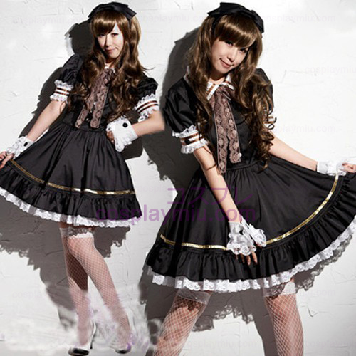 Negro Lovely Lolita Maid Outfit Miniskirt Trajes Cosplay