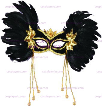 Venetian Mask Negro W Feathers