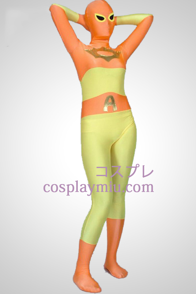 Orange And Yellow Lycra Spandex Superhero Zentai Suit