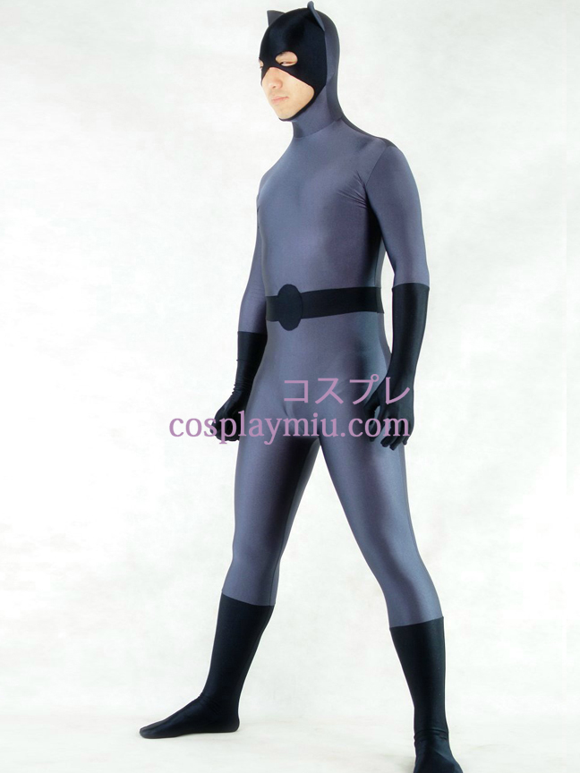 Grey And Black Lycra Spandex Batman Superhero Zentai Suit