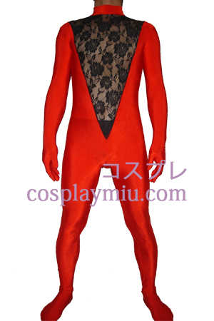 Red Black Lycra Lace Zentai Suit
