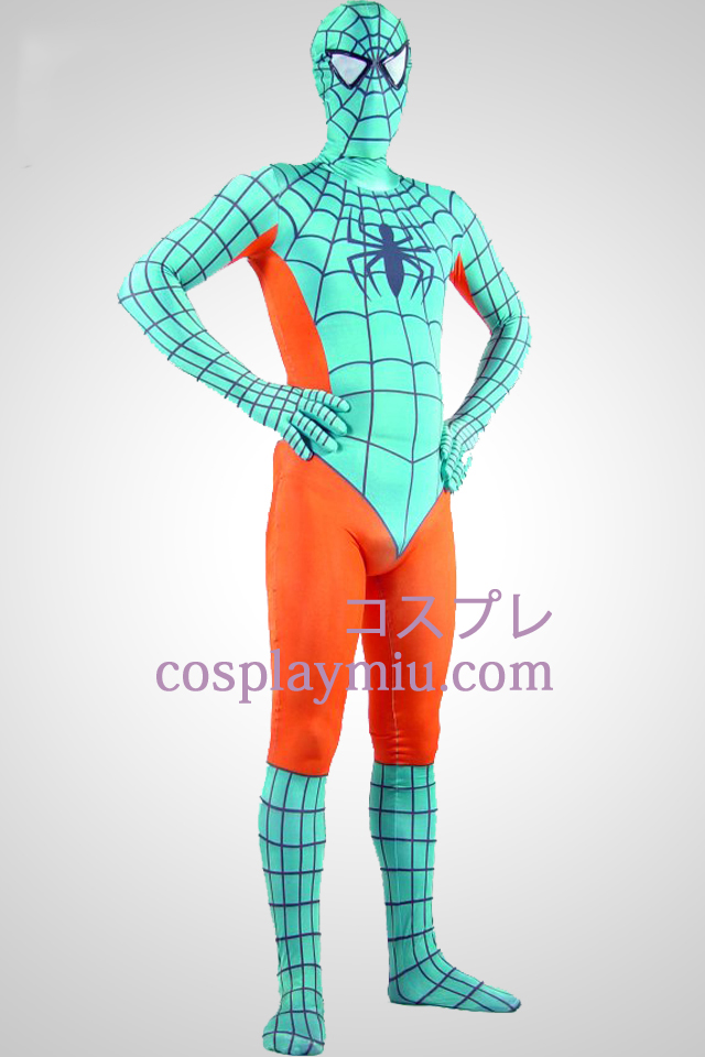 Light Green And Orange Lycra Spandex Spiderman Zentai Suit