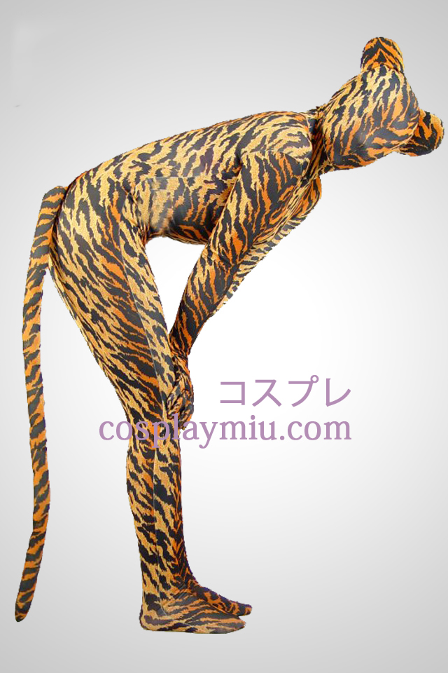 Tiger Skin Lycra Spandex Unisex Zentai Suit With Tail